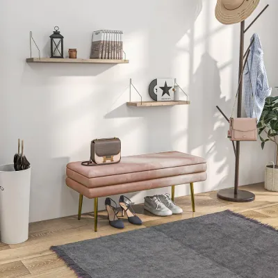 Stoppad Förvaringsbänk Stål Rosa 100 x 37,5 x 42 cm