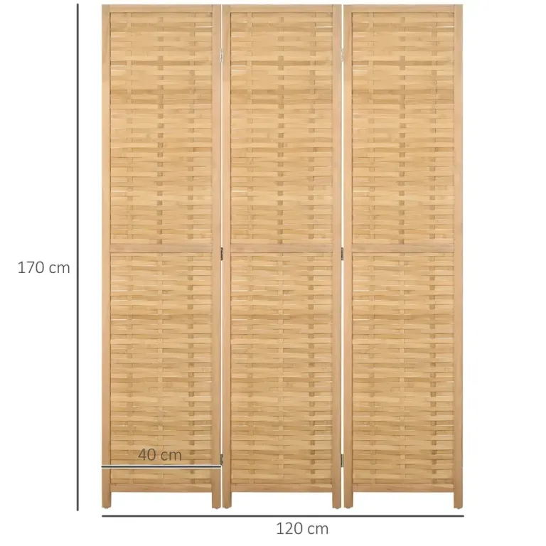 Vikbar Rumsavdelare i Bambu, 3 Paneler, 120x170 cm, Natur