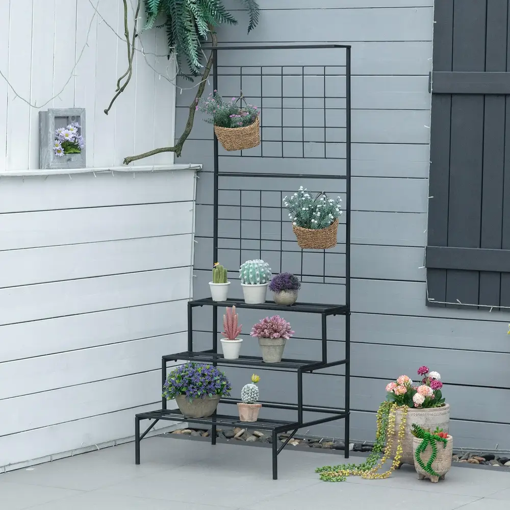 Blomtrappa i Metall 3 Hyllor 60,5 x 59,5 x 95,5 Cm