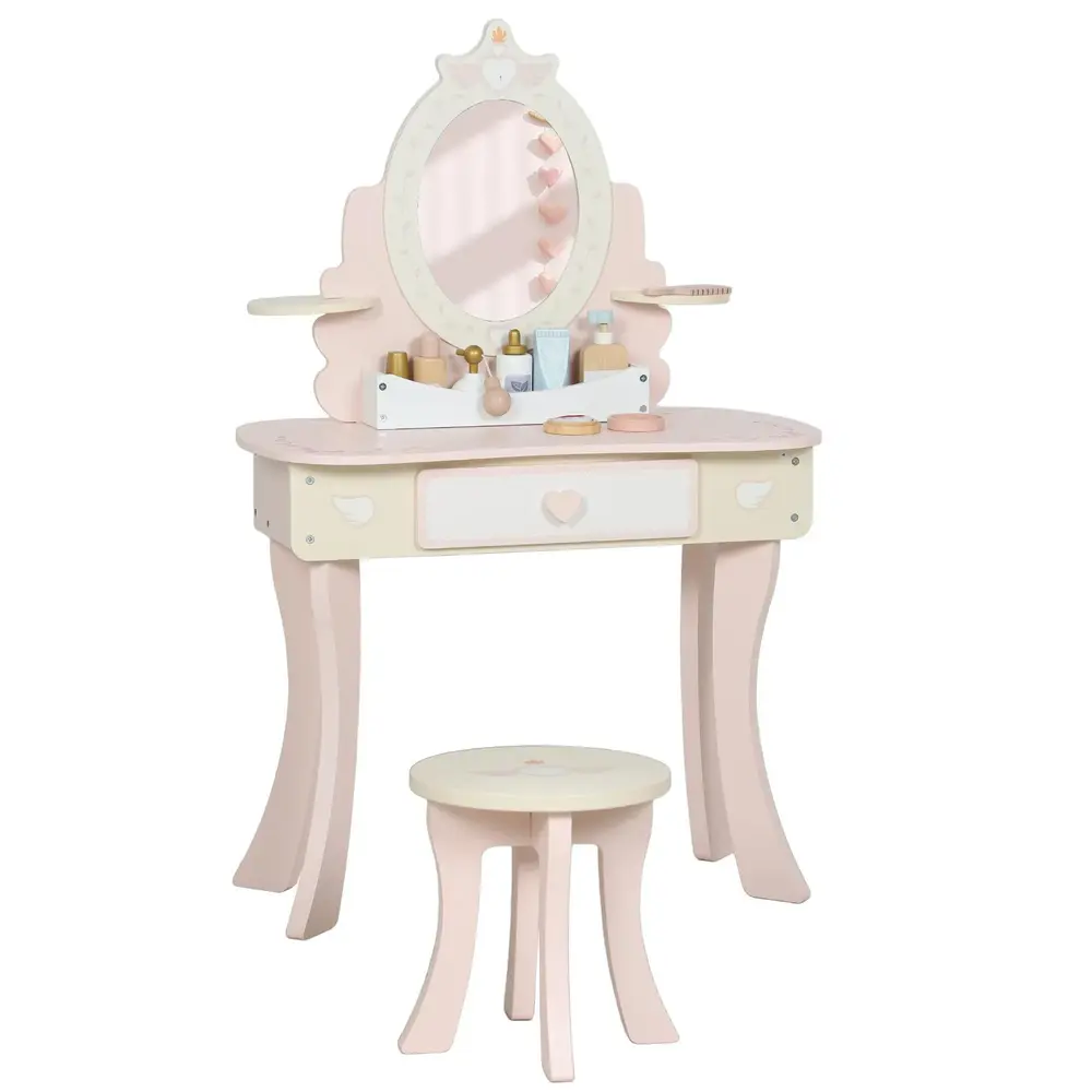 Sminkbord Barn 2 i 1 Rosa MDF och Trä för Barnrum Sminkset