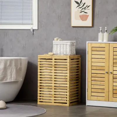 Bambu Tvättkorg med Lock och Tvättpåse 44 x 37 x 62,5 cm