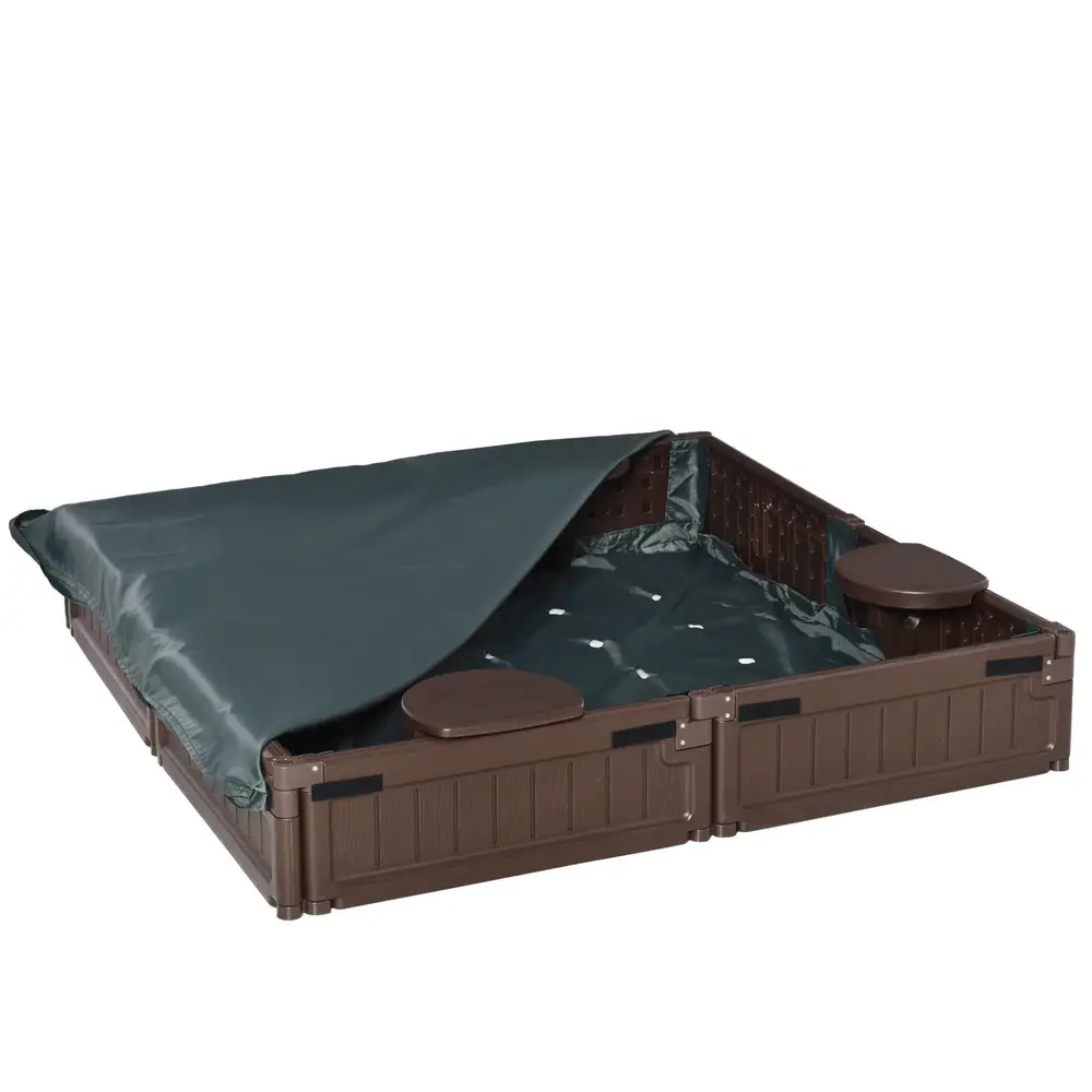 Sandlåda Leklåda Brun av HDPE för Barn 123 x 123 x 21 Cm