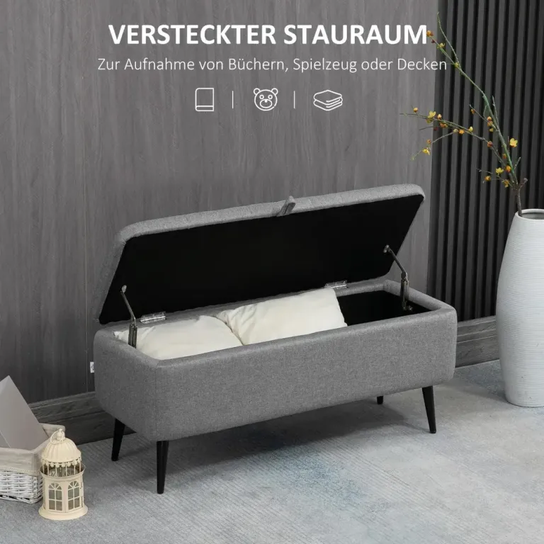 Förvaringsbänk med Linnelook Stålben Grå Hallbänk Sängbänk