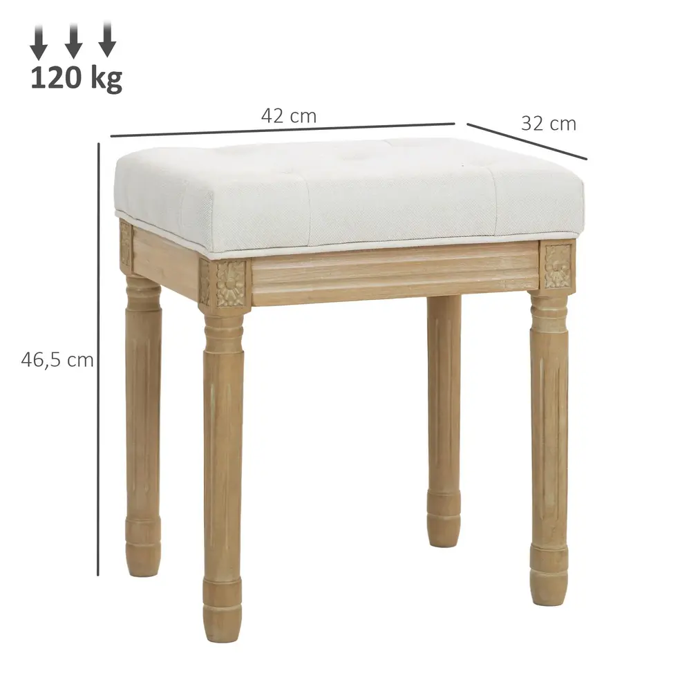 Fotpall Rektangulär Beige Linnetyg och Trä 42x32x47 Cm