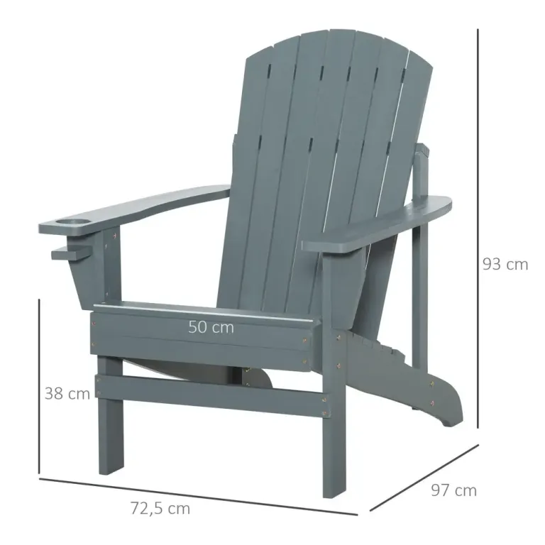 Adirondack Trädgårdsstol i Massivt Trä, Mörkgrå