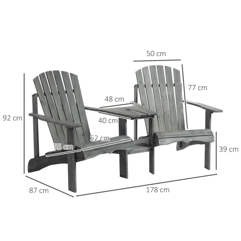 Adirondackstol för 2 med Bord Klassisk 178 x 87 x 92 cm