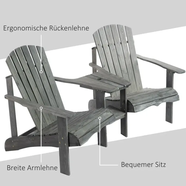 Adirondackstol för 2 med Bord Klassisk 178 x 87 x 92 cm