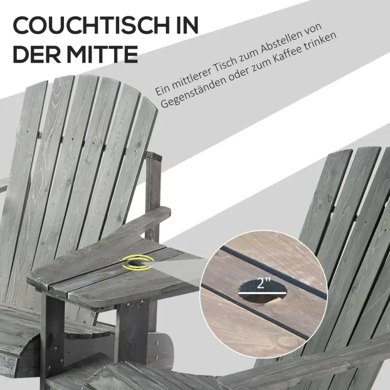Adirondackstol för 2 med Bord Klassisk 178 x 87 x 92 cm