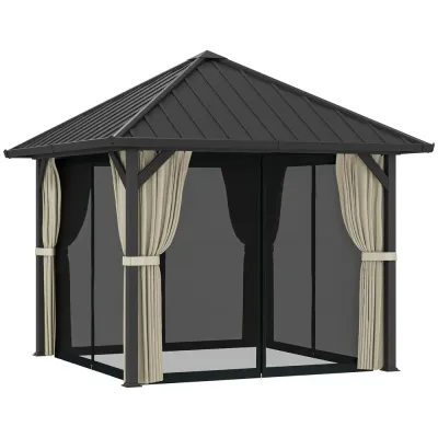 Paviljong med Metalltak och Myggnät Samt Sidoväggar 3 x 3 m