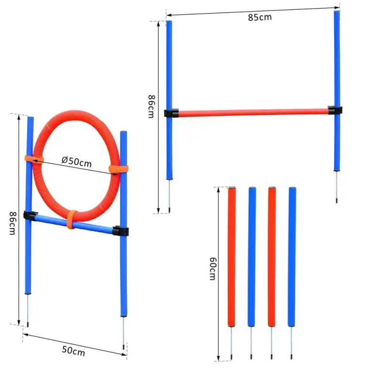 Agility Träningsset Blå Röd PE och Polyester för Hundsport Slalom