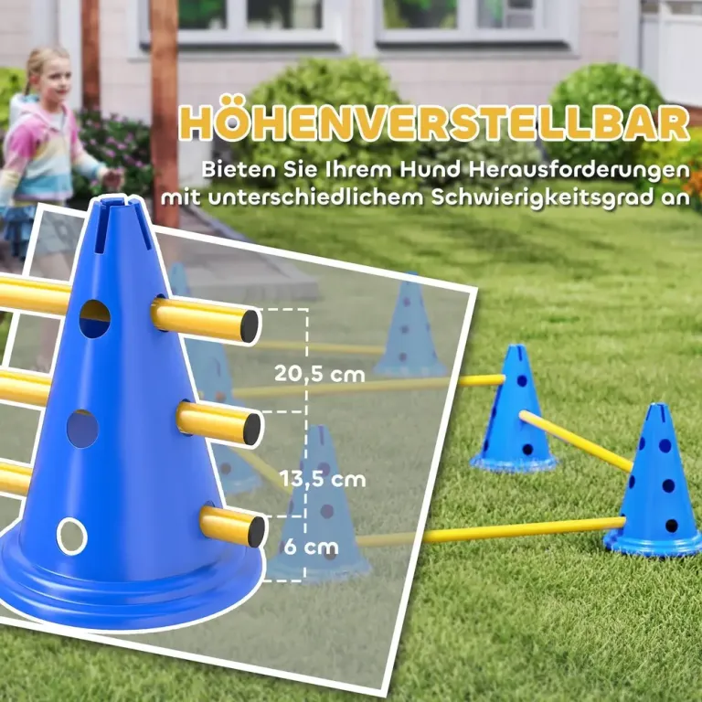 Agilityset Hund 6 Hinder Blå Plast för Träning 80 cm