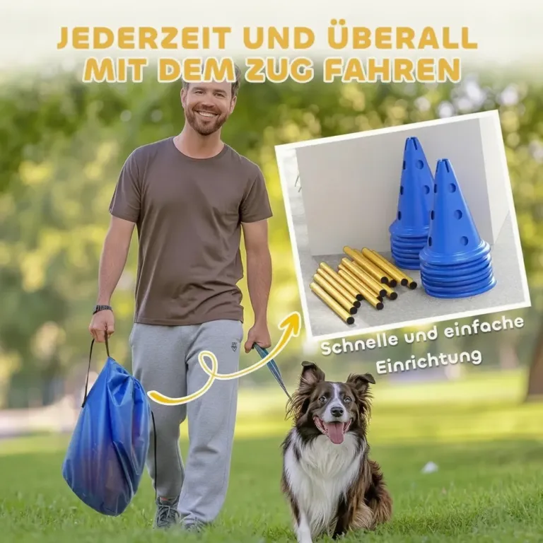 Agilityset Hund 6 Hinder Blå Plast för Träning 80 cm