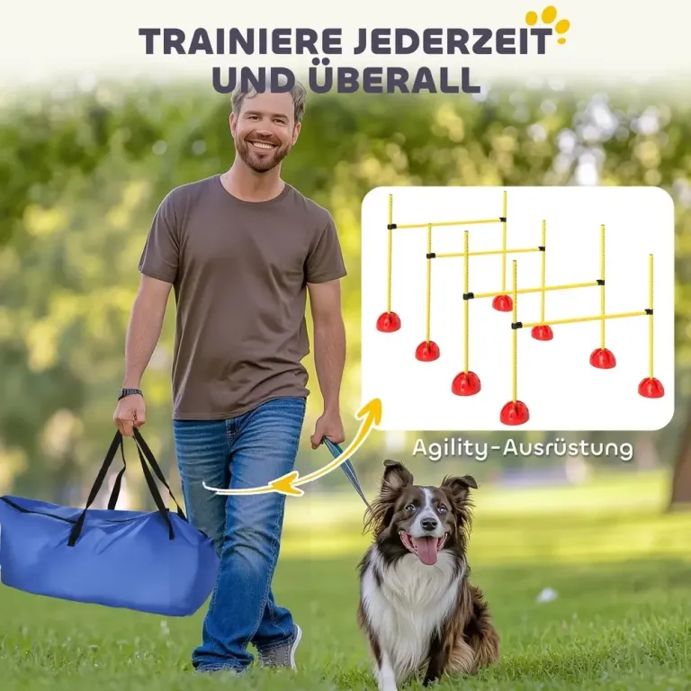 Agilityset Hundträning 5-Delad Blå Gul av Plast för Hundar Hinderset