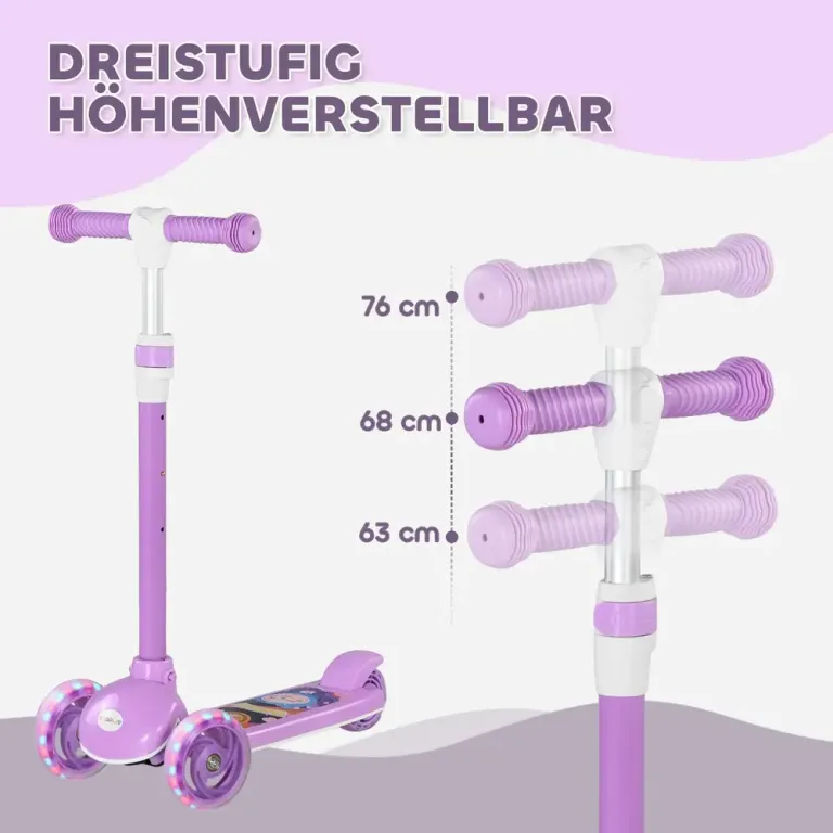 Sparkcykel för Barn med LED-Hjul, Lila Justerbart Styre