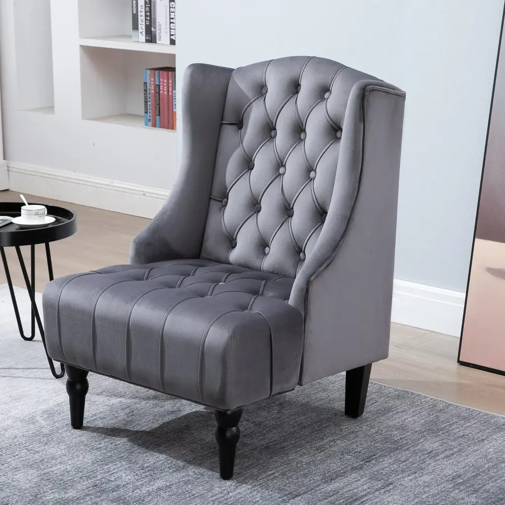 Öronlappsfåtölj Sammet med Knappar 67 x 70,5 x 97 Cm