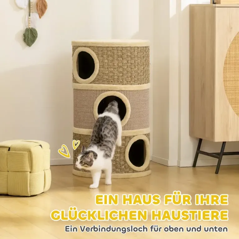 Klöstunna 79 cm med Tre Kattgrottor, Khaki och Brun