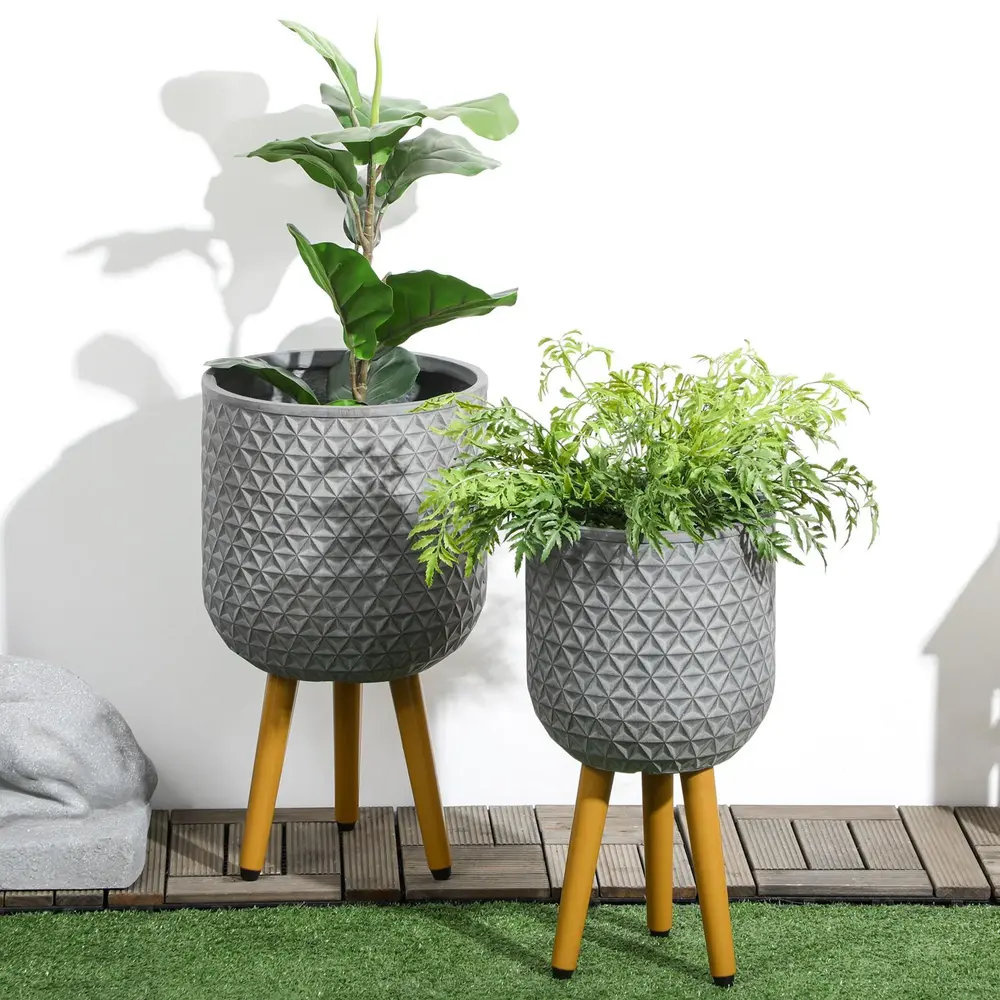 Blomkrukor med Ben 2-Pack Dekorativa Krukor i Betong-Look