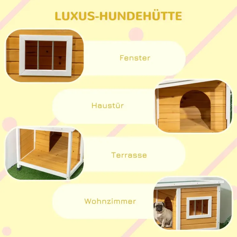 Hundkoja med Veranda Gångjärnstak Hundhus Öppningsbart