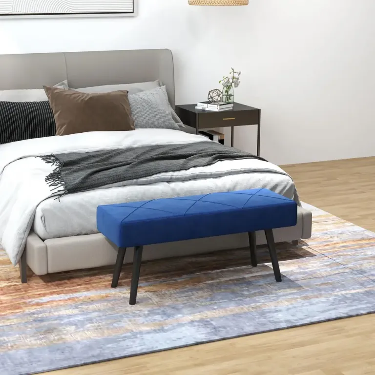 Stoppad Sängbänk Sammetslook Blå 100 x 36 x 45 cm