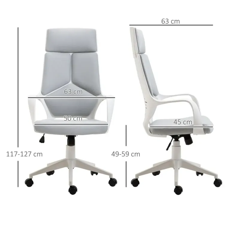 Kontorsstol Ergonomisk Grå Vit Nät för Skrivbord och Kontor