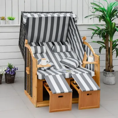 Strandkorg med Fotstöd och Fällbord, Natur och Grå