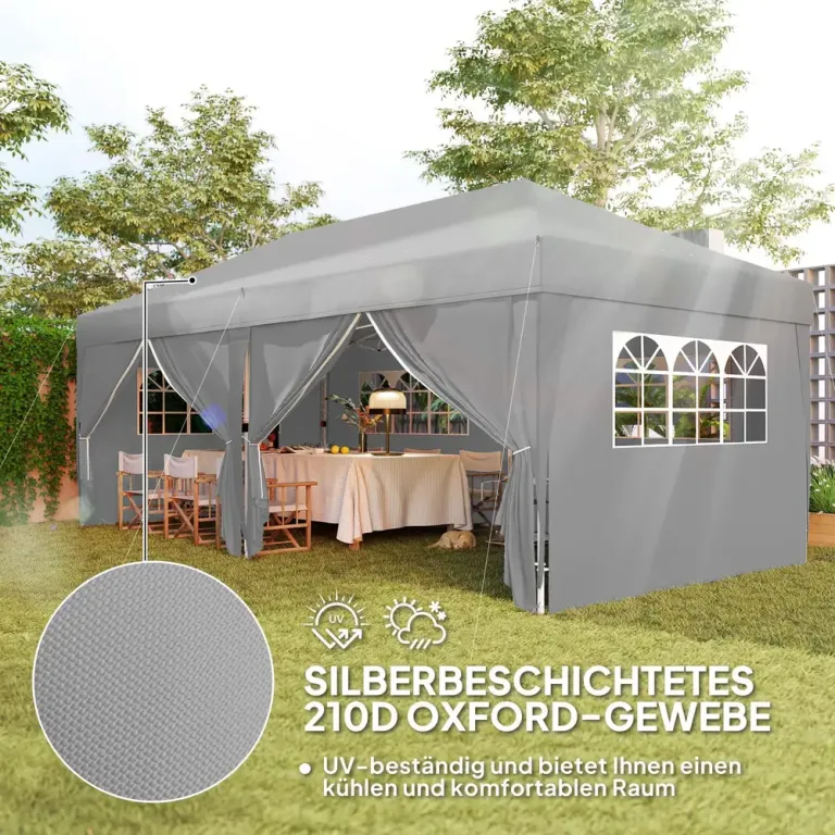 Pop Up Paviljong med Fönster och Dragkedja Samt 6 x 3 m