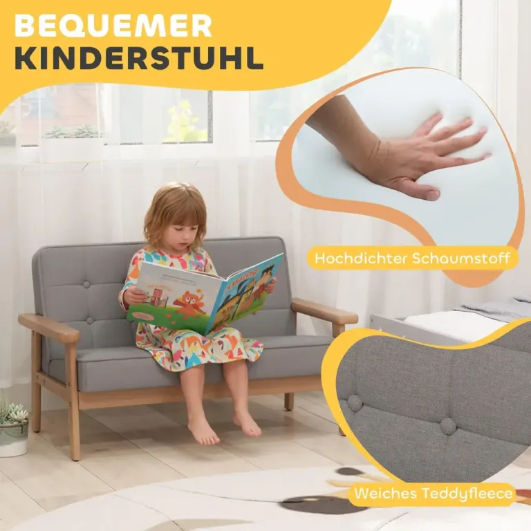 Barnfåtölj Barnsoffa med Träram Sammetslook Klädd