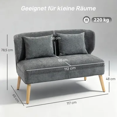 Soffa Grå Chenille och Trä Liten med Hög Rygg 2-Sits
