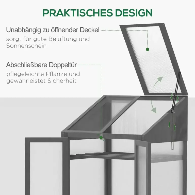 Miniväxthus med Träram Fönster Dubbeldörr Hyllplan