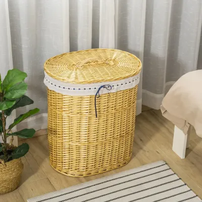Tvättkorg i Bambu med Lock Rymlig 51 x 38 x 57 cm, Natur