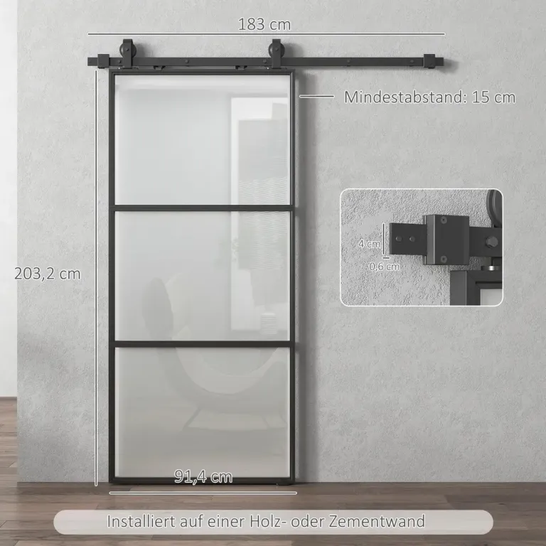 Skjutdörr med Frostat Glas och Spårsystem Mjukstängning Komplett