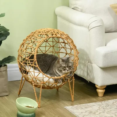 Rattankattbur Kattgrotta med Kudde och Upphöjd 57 cm