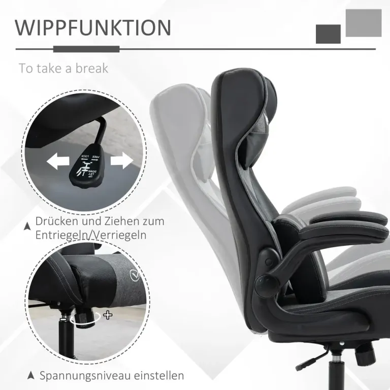 Ergonomisk Gamingstol i Konstläder Svart Rund Justerbar Höjd Stöd
