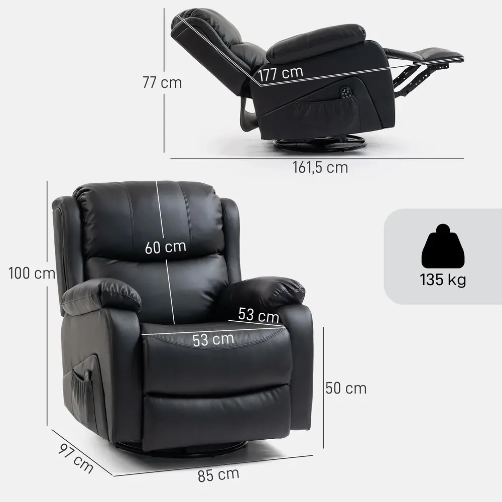 Massagestol med Värme Svart Konstläder för Avkoppling
