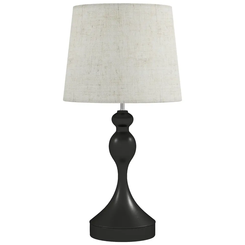 Bordslampa med USB Svart Metall och Tyg Sänglampa