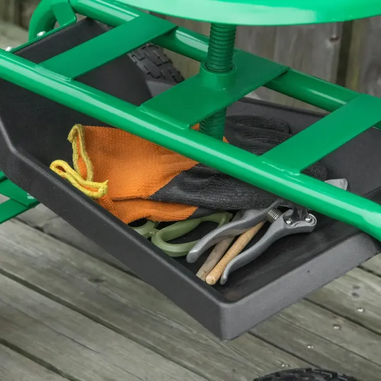 Trädgårdsvagn med Sits och Förvaring -59 cm Rullsits Arbetsstol Grön
