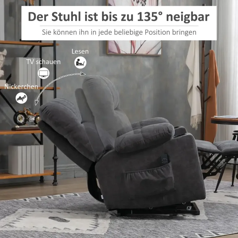 Elektrisk Relaxfåtölj TV-Stol Mörkgrå av Flanelllook Ståhjälp