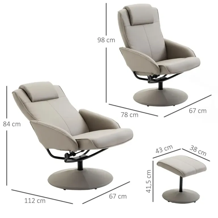 Avkopplingsfåtölj 360° Vridbar med Fotstöd Relax Fotpall Fällbart