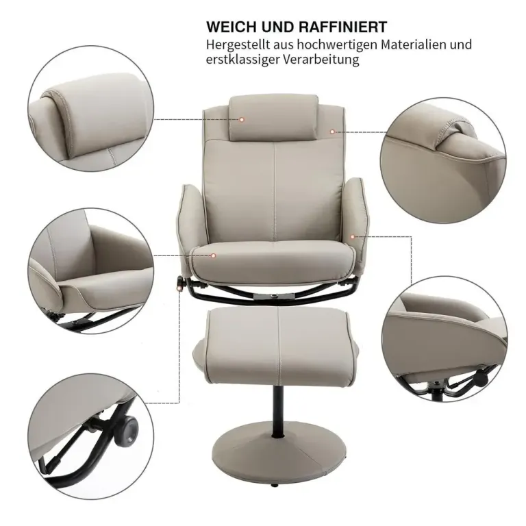 Avkopplingsfåtölj 360° Vridbar med Fotstöd Relax Fotpall Fällbart