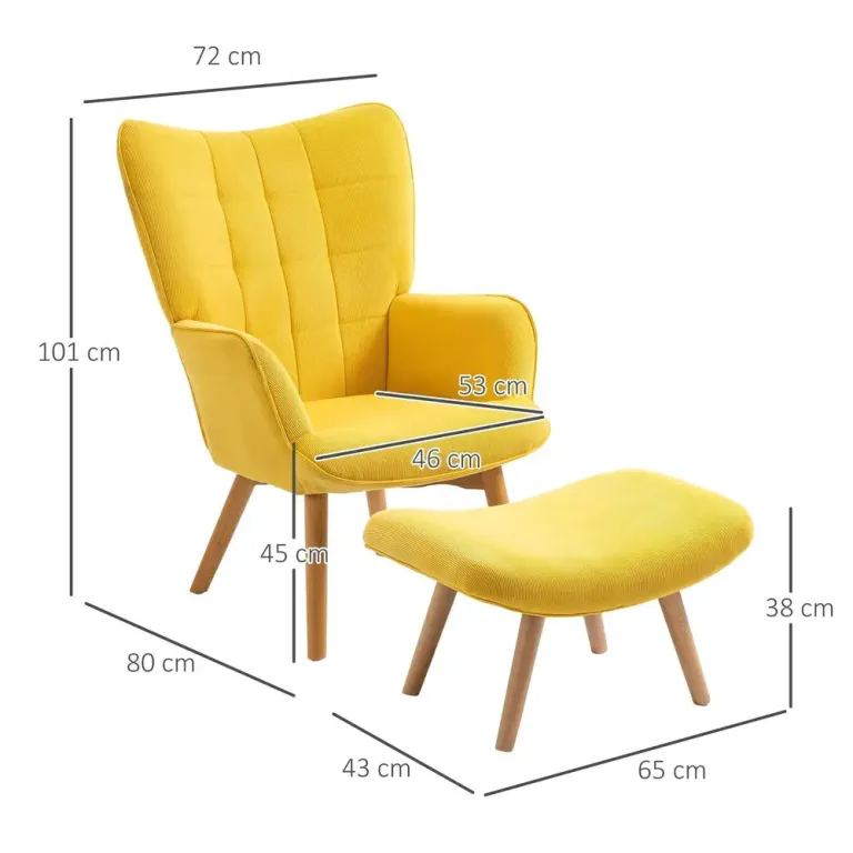 Avkopplingsstol Fåtölj Gul av Tyg Fotpall Scandi Design Manchester