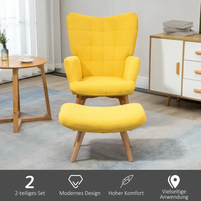 Avkopplingsstol Fåtölj Gul av Tyg Fotpall Scandi Design Manchester