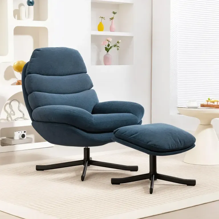 Avkopplingsstol med Pall Fåtölj med Chenilletyg Modern Loungefåtölj
