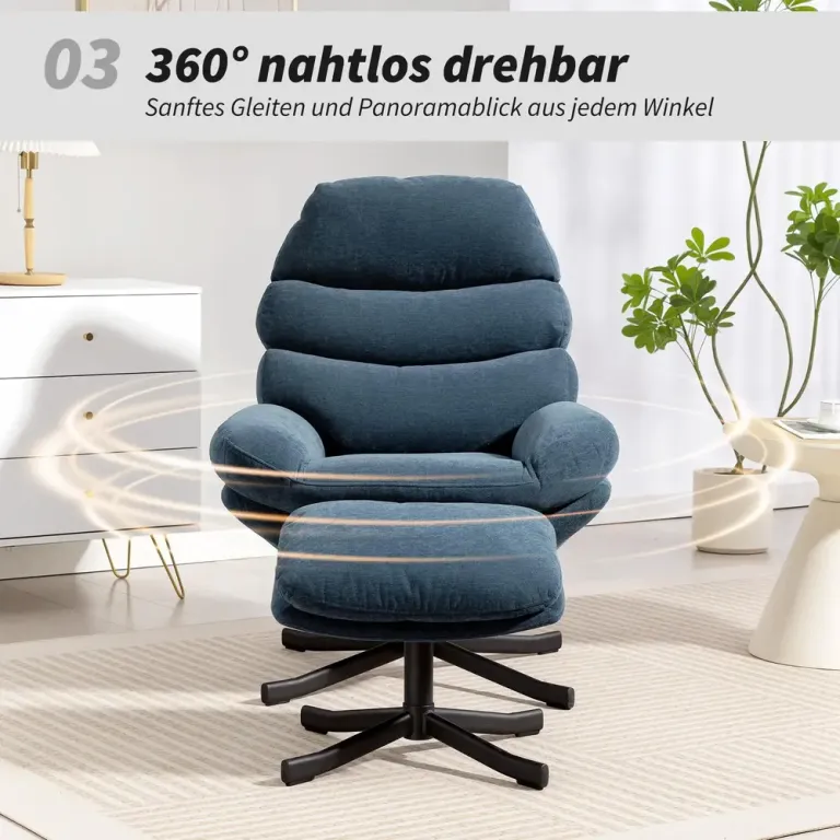 Avkopplingsstol med Pall Fåtölj med Chenilletyg Modern Loungefåtölj