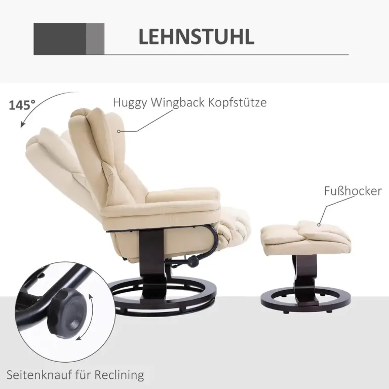 Avkopplingsstol Vridbar Fåtölj Kräm av Konstläder Relaxfåtölj