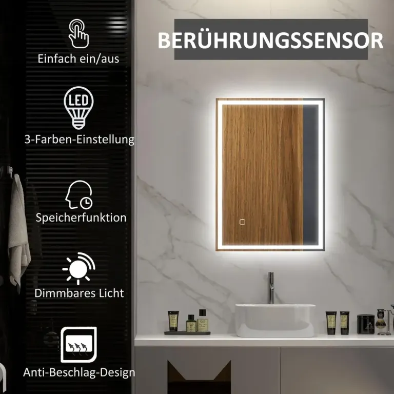 LED-Badrumsspegel med Touch Switch Vit Dimfunktion Imskydd