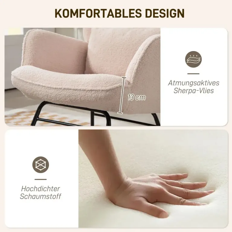 Gungstol med Fotpall Mjukt Fleeceöverdrag Träben Kudde Ergonomisk
