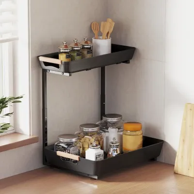 Höjdjusterbar Kökshylla 2 Korgar 40x30x33,5-42 cm, Svart