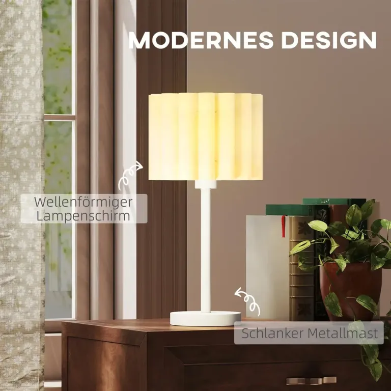 Bordslampa i Retrostil Sänglampa med Plastskärm, Vit Wave Sockel
