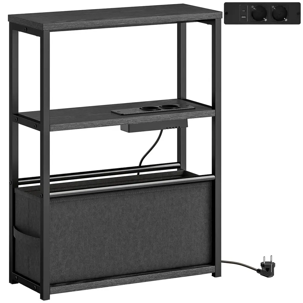 Sidobord Smalt Svart Spånskiva och Metall för Soffa 60 Cm
