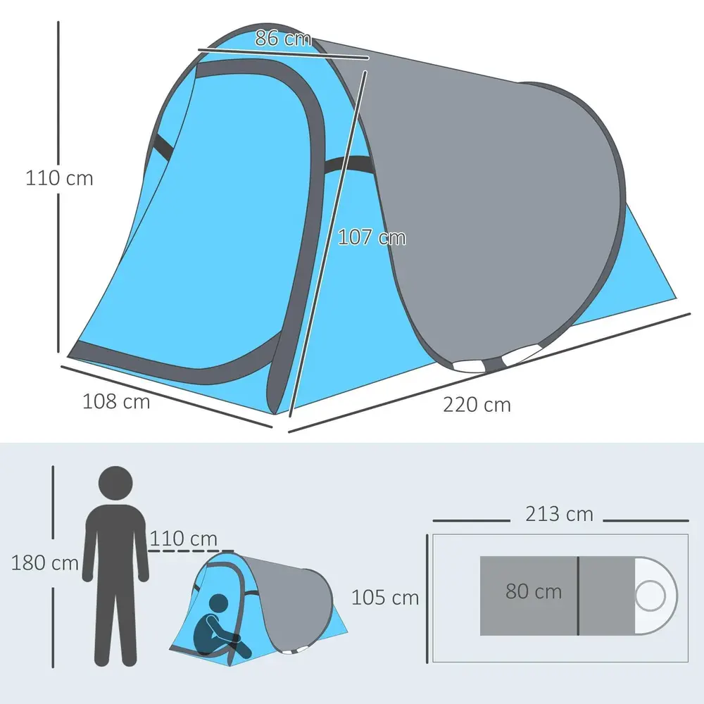 Lätt Pop-Up Tält för 1-2 Personer 220 x 108 x 110 Cm